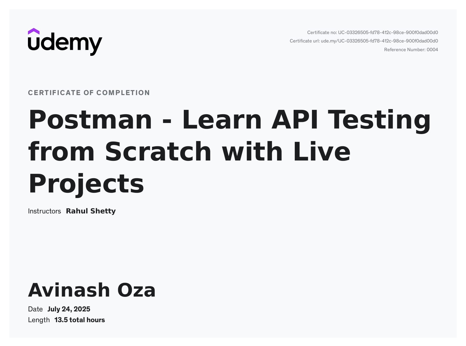 Postman API Testing Certificate